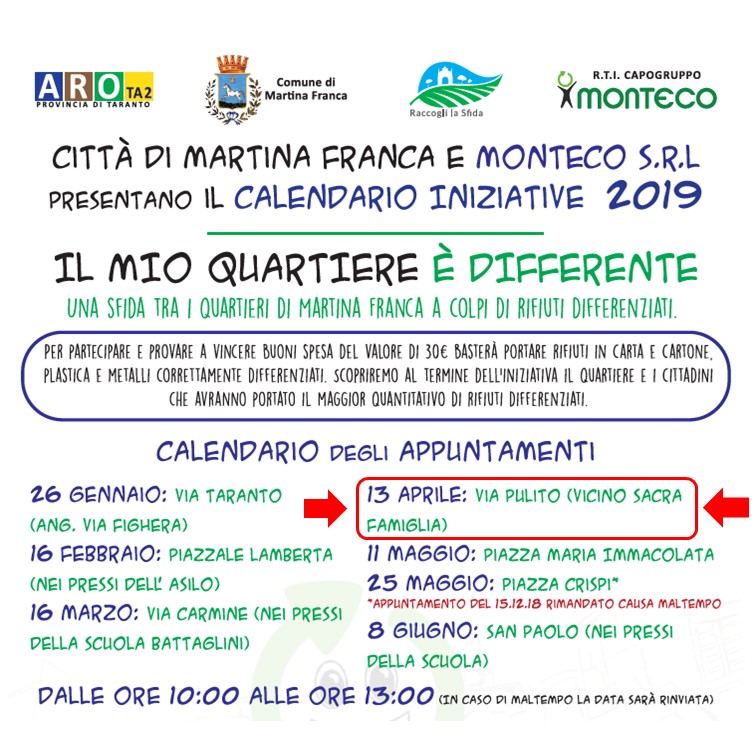 Martina Franca - Nuovo appuntamento con l'iniziativa itinerante "Il mio quartiere è differente"
