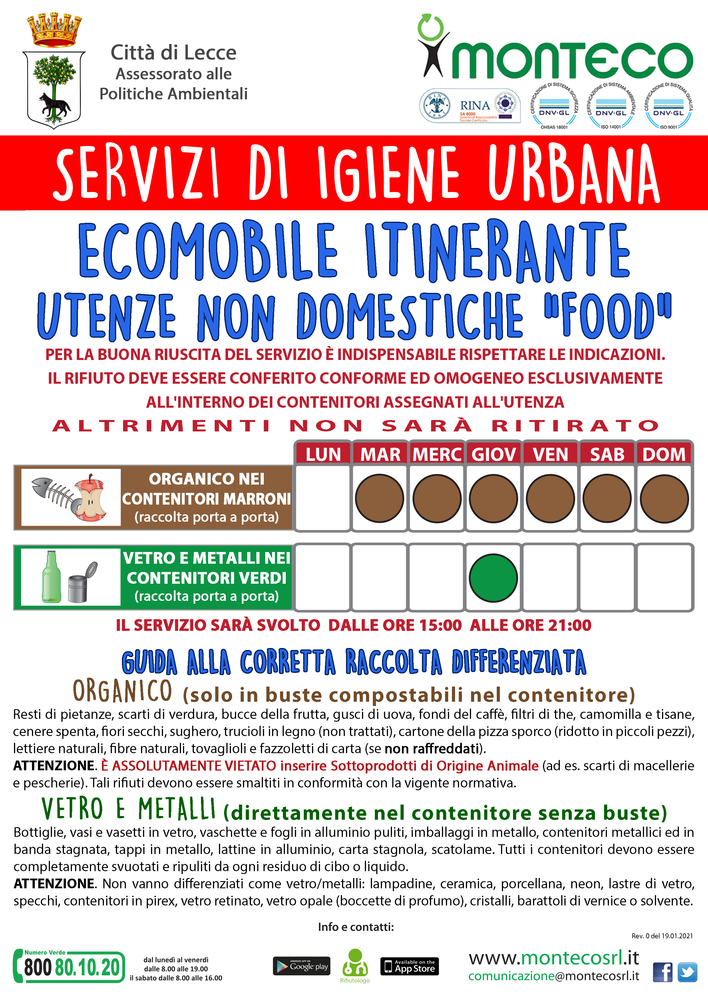 Lecce: riparte il Servizio di Raccolta tramite Ecomobile per Utenze NoN Domestiche Food